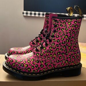 Dr Martens 1460 Loud Leopard Clash Pink Leather Waterproof Boots